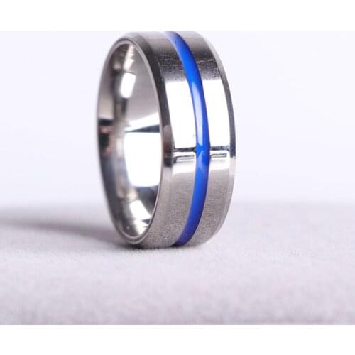 Fashion Jewelry Stainless Steel Blue Groove Mens Ring Engagement Wedding Ring Party Accessories