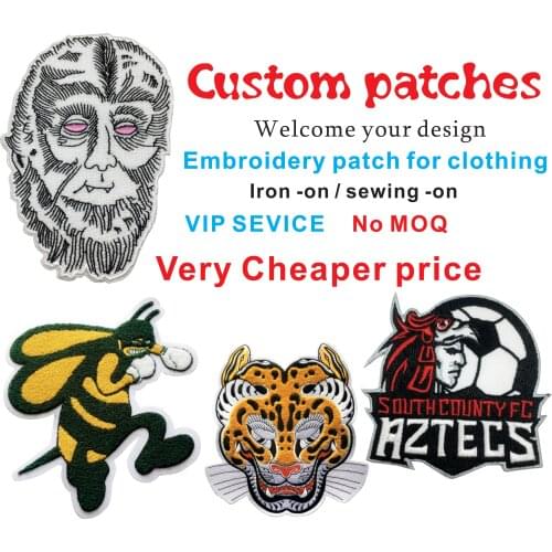 Custom embroidery patches iron-on hook backing with your own logo design personalized team club school logo