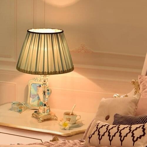 Table Lamp Desk Light Crystal Modern LED Bedside Home Luxury Fabric Decorative For Foyer Bed Room Office Reading Room Decoration