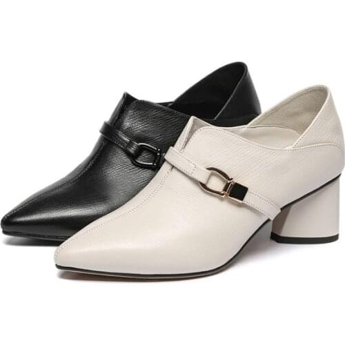 New womens shoes spring and autumn all-match deep mouth thick heel single shoes women work shoes small leather shoes X718