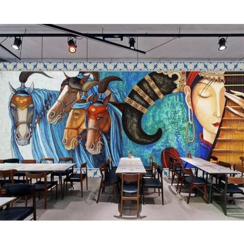Beibehang Custom wallpaper 3D mural European hand-painted art Mongolian dance horse hotel restaurant background wall paper mural