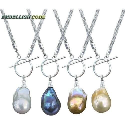 NEW IQ circle clasp design baroque pearl pendant necklace flame ball shape 4 color Durable chain very special