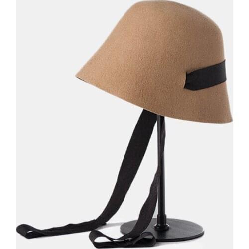 Fashion Hats For Women Autumn Winter Hat Girl Bucket Hat 100% Wool Flat Top Travel Cap Female Windproof New 2021 With Chin Strap