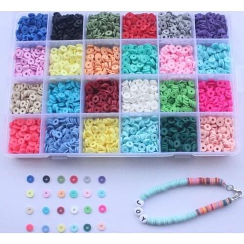 4800Pcs 24 Colors 6mm Flat Round Polymer Clay Discs Loose Spacer Beads for DIY Jewelry Making Craft Bohemian Bracelet