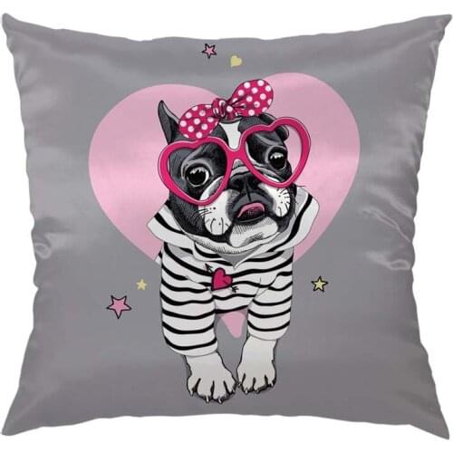 Dog Pillow Home Decorative Throw Pillow Cover Case Dog Wear Pink Sunglasses Satin Square Cushion Cover Standard Pillow Cases for