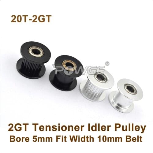 POWGE 5pcs 20 Teeth 2GT Idler Pulley Bore 5mm For Width 9/10mm GT2 2M Belt 20T 20Teeth GT2 Passive Pulley With Bearing 20-2GT