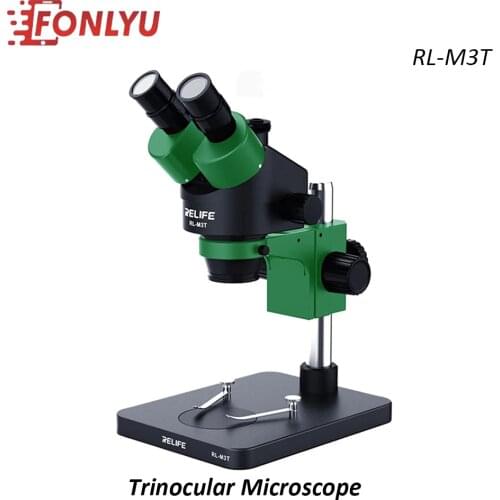 RELIFE RL-M3T Trinocular Stereo Microscope 7X-45X Zoom Matched With HDMI Camera LED Light for Mobile Repair Microscope