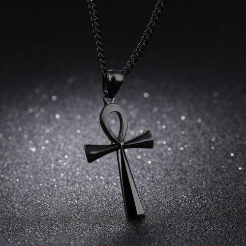 Religious Smooth Egyptian Anka Cross Necklace Pendant Titanium Steel Life Symbol Cross Necklace Mens and Womens Jewelry Gifts