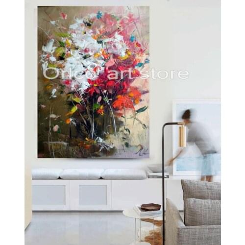 Handmade Red Knife Flower Painting Abstract Paintings on Canvas New Style Still Life Painting Hang Picture Decor Oil Painting