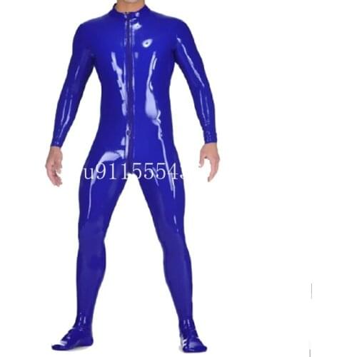 Sexy Hot Sale Handmade Latex Catsuit with Socks Tight Bodysuit with Front zipper Bodysuit for Men