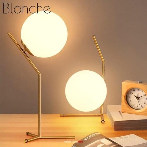 Modern Desk Lamp Led Glass Ball Lighting Fixture Nordic Minimalist Creative Living Bedroom Study Bedside Small Night Table Light