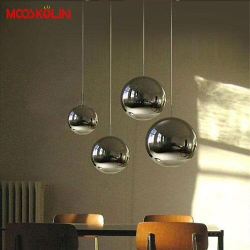 Modern Nordic LED Clear Glass Globe Round Ball Mirror Pendant Lights Hanging Lighting for Dining Room Restaurant Hanglamp Lamp