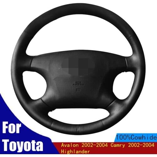 Hand-stitched Car Steering Wheel Cover Soft Black Genuine Leather For Toyota Avalon 2002-2004 Camry 2002-2004 Highlander