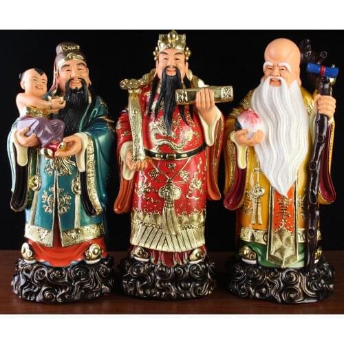 40cm large 3PCS Asia HOME SHOP Good luck God buddha efficacious bless Fu Lu Shou safe health patron saint FENG SHUI statue