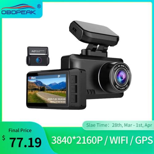 4K Dash Cam WiFi GPS Track Car DVR Ultra HD 3840*2160P Gesture Photo Auto Camera Video Recorder 24H Parking With Rear Camera