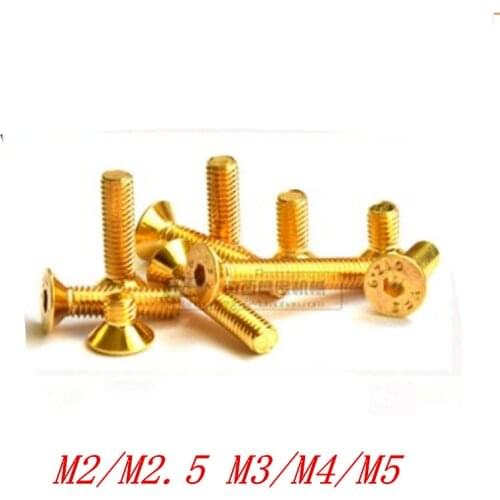 10-20Pcs M2 M2.5 M3 M4 M5 DIN7991 Countersunk Flat Head Hex Hexagon Socket Screws Alloy Steel Titanium Plating Gold Screw