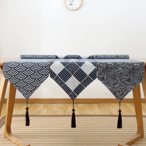 Japanese Table Runners Geometry Printed Soft Cotton Linen Table Runner for Wedding Party Hotel Dinning Table Decor Bed Runner
