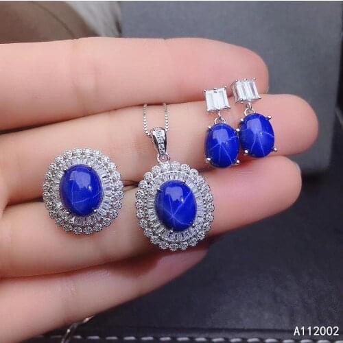 KJJEAXCMY fine jewelry natural star sapphire 925 sterling silver new women pendant ring earrings set support test luxury