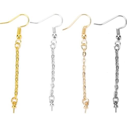 20pcs Gold Silver Color Earring Hooks Wires With Eye Pins Clasp Iron Diy Pendant Earring Making For Jewelry Findings Accessories