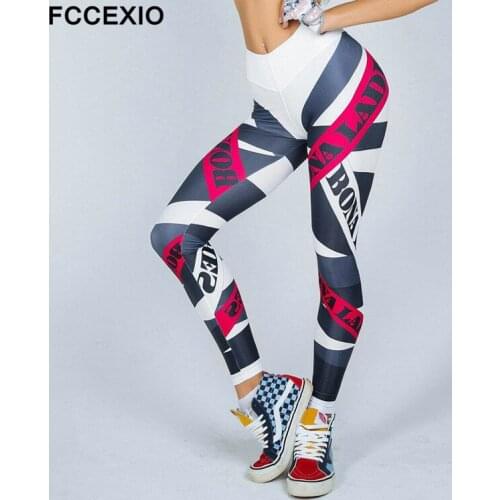 FCCEXIO Letter 3D Print Women Leggings Sexy Fitness Pants Autumn New Fashion Trousers Workout Elastic Sports High Waist Leggins