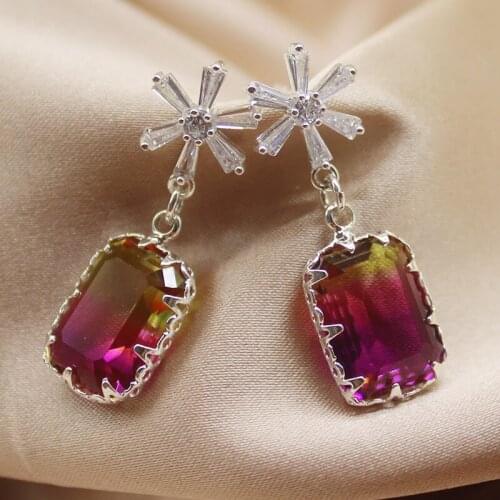 Zerong Rainbow Dangling Earrings Bride flower silver Crystal zircon Earrings for Women Wedding Earring Jewelry decoration