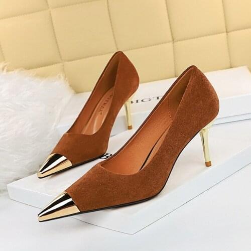 BIGTREE Shoes Metal Tip Woman Pumps Suede Women Shoes Sexy Nightclub Party Shoes Heeled Shoes Stiletto High Heels Plus Size 43