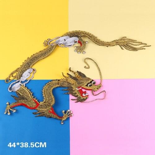 Animal Golden Chinese Dragon Embroidery Silver Phoenix Patch Sew On Clothes Applique for DIY Clothing Accessory Patch