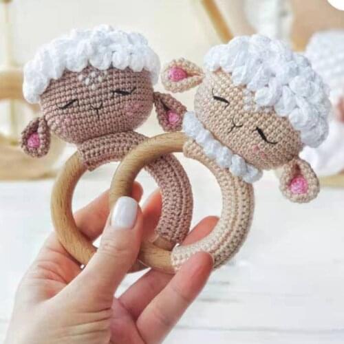 100Pcs Crochet Pattern Lamb baby rattle Handmade baby shower gift Pregnancy gift Crochet Baby Teething Ring Shower Gift