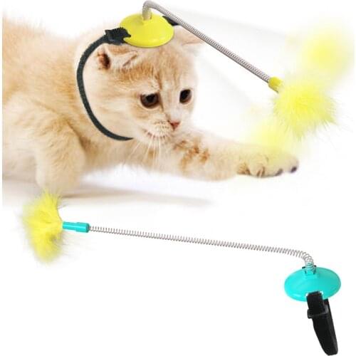 1PC Feather Tease Cat Stick Self-excited Collar Neck Toy Interactive Exercise Stick Fun Spring Cat Toy Small Animals Product Hot