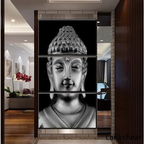3 Piece Canvas Wall Art Posters And Print Modern Grey For Buddha Oil Painting On High Quality Picture For Living Room Home Decor