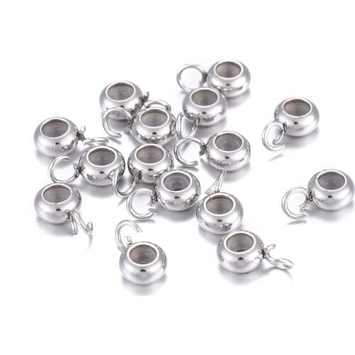 5pcs 304 Stainless Steel Rondelle Hanger Links Bail Beads with Rubber for European Beads Bracelet DIY Jewelry Making 9x3x6mm