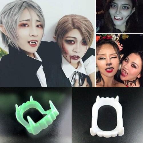 5Pcs Vampire Teeth Halloween Luminous & White Fake Teeth For Men Women Kids Masquerade Cosplay Funny Makeup Dentures Prop Decor