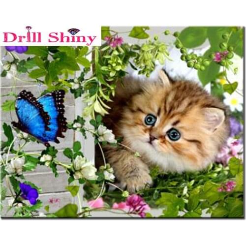 5D DIY Diamond Painting Cat and butterfly Diamond Embroidery Cross Stitch Rhinestone Mosaic Painting Home Decor