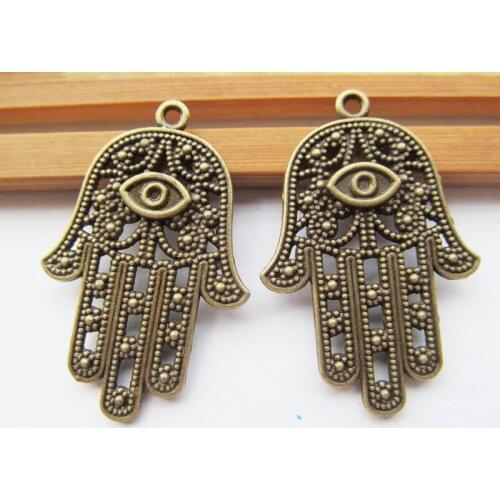 6pcs Vintage Heavy Antique Silver/Antique Bronze Filigree The hand of Fatima Hamsa with Eye Pendant Charm/Finding,fit cabochon