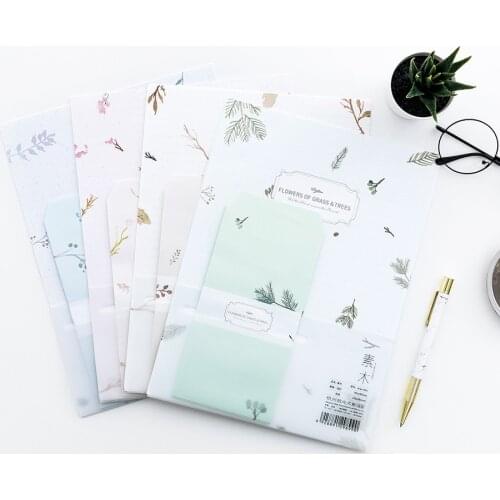 9 Pcs/Set 3 Envelopes+6 Letter Papers Flowers Of Grass And Trees Letter Envelope Set Gift Korean Stationery