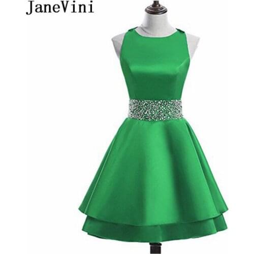 JaneVini Satin White Formal Dress for Homecoming Dresses Short Black Beaded Waist Sequins Cross Back Party Wear Graduation Gowns