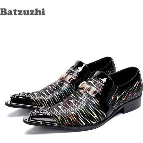 Batzuzhi Handmade Men Shoes Luxury Formal Leather Shoes Men Pointed Metal Toe zapatos de hombre Business Dress Shoes Party Men