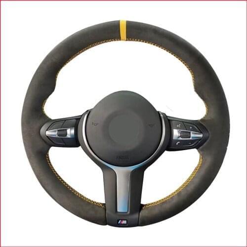 Black Suede Yellow Marker Steering Wheel Cover for BMW M Sport F30 F31 F34 F10 F11 F07 F45 F46 F22 F23 M235i M240i Parts