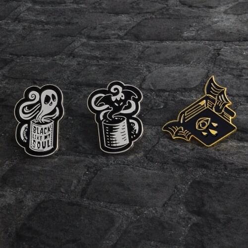 Black Bat Evil eye Book Ghost Black like my soul Coffee mug Pins Button Badge Dark Gothic Punk Brooch Bag Jacket Accessories