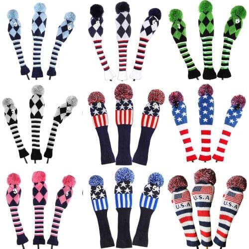 Golf 3pcs/set Knitted Pom Pom Sock Covers 1-3-5 Golf Wood Headcover For Golf Dirver/Fairway Golf Club Headcovers