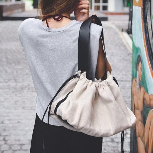 Canvas Bag Womens Ladies Handbags Female 2021 New Korean College Students Button Letter Casual Messenger Bag Bucket Handbag