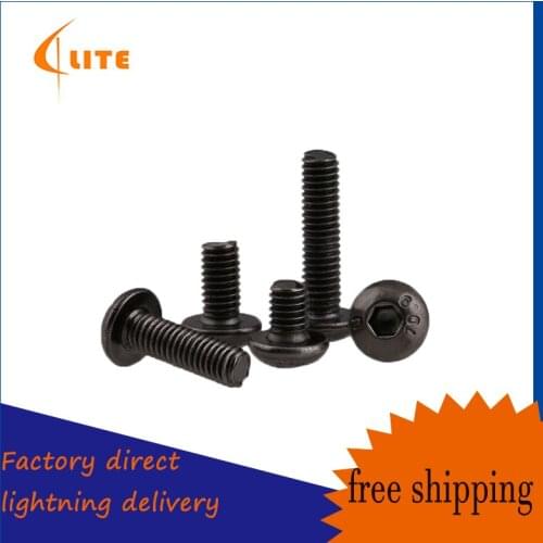 ISO 7380 Grade 10.9 Black Nickel Plating Semi-Circular Head Hexagon Screw Mushroom Head Hexagon Bolt M2-M3 50PCS