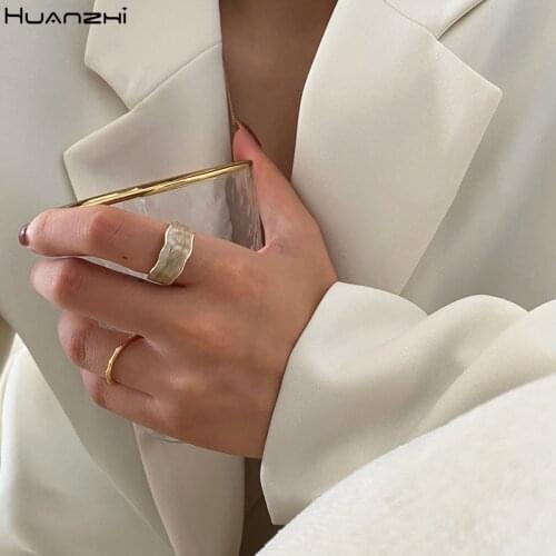HUANZHI 2020 New Korea Retro Multicolor Suit Enamel Drip Oil Geometric Irregular Adjustable Opening Rings For Women Girl Jewelry
