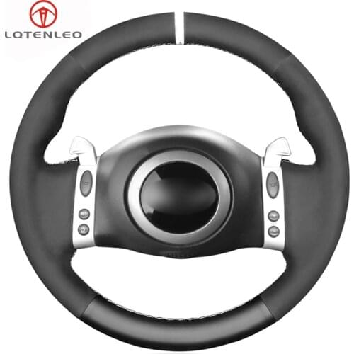 LQTENLEO Black Genuine Leather Suede Car Steering Wheel Cover for Mini Coupe 2001-2006 Convertible 2004-2008 Mini R50 R53 R60