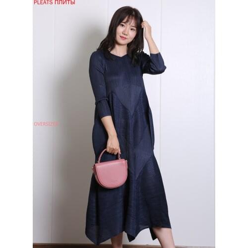 Miyake Folds Creases Fashion Slim Long-sleeved Comfortable Dress PLEATS Shein Elegant Vestido De Mujer