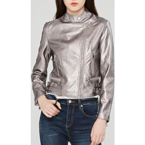 Fashion mandarin collar womens jackets black pink wine red leather clothing slim motorcycle leather jacket women outerwear coats