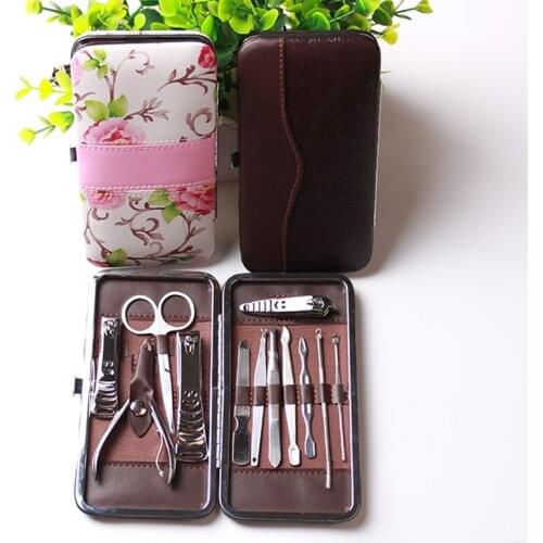 12Pcs In 1 Manicure Sets Stone Pattern Pedicure kit Scissor Tweezer Knife Ear Pick Utility Nail Clipper Kit Nail Art Care Tools