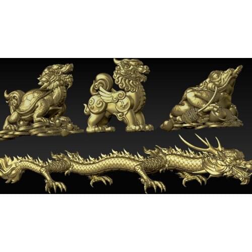 4PCS Set Dragon 3D STL Models for CNC Router Aspire Artcam_Chinese Ancient Beast 3D Model for CNC or 3D Printers -3D STL File