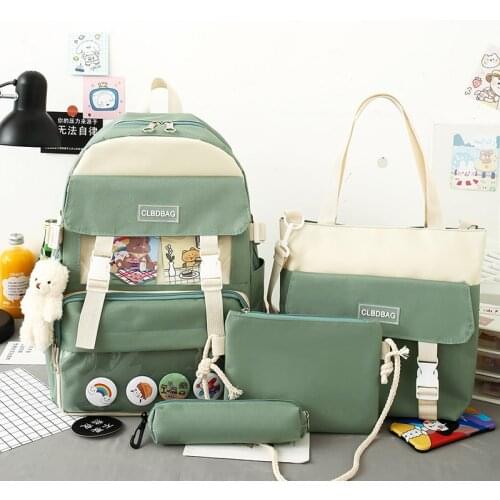 4 Pcs/set Kawaii Women Backpack Set multipockets bag Girls School Bag Cute Student Bookbag Travel Mochila Ita bag Set Gift 56