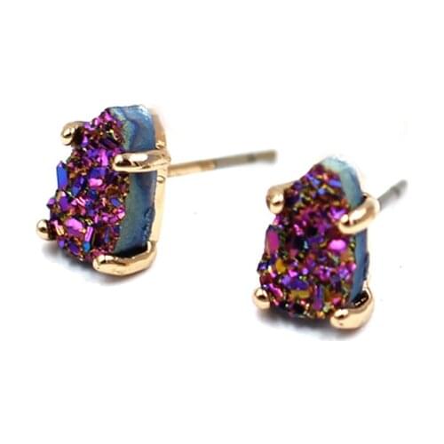 2020 New Super Light Mini Triangle Resin Druzy Stud Earrings Lovely Resin Quartz Multi Color Stud Earrings